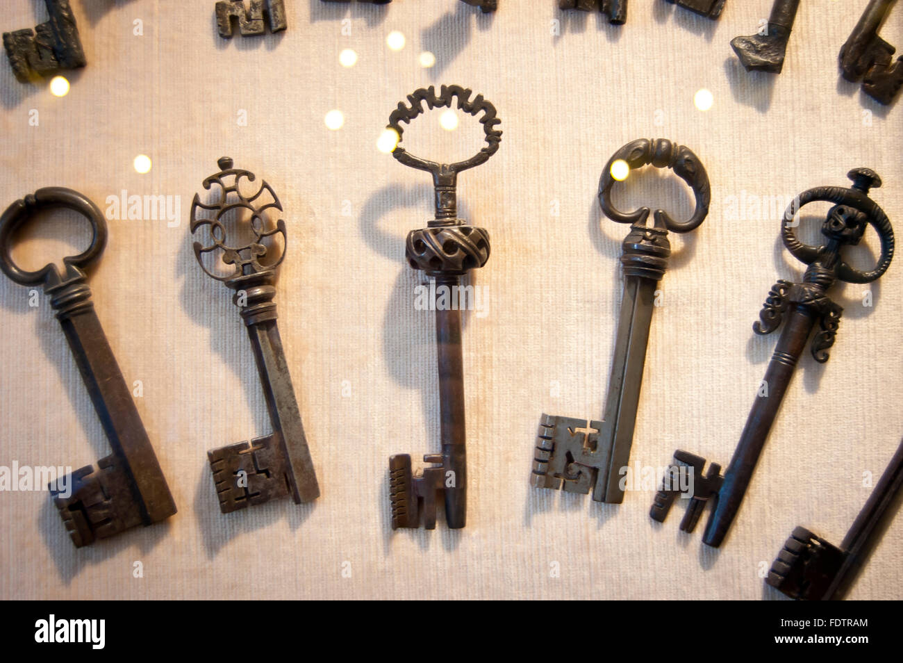 Old skeleton keys,ollection of old keys Stock Photo