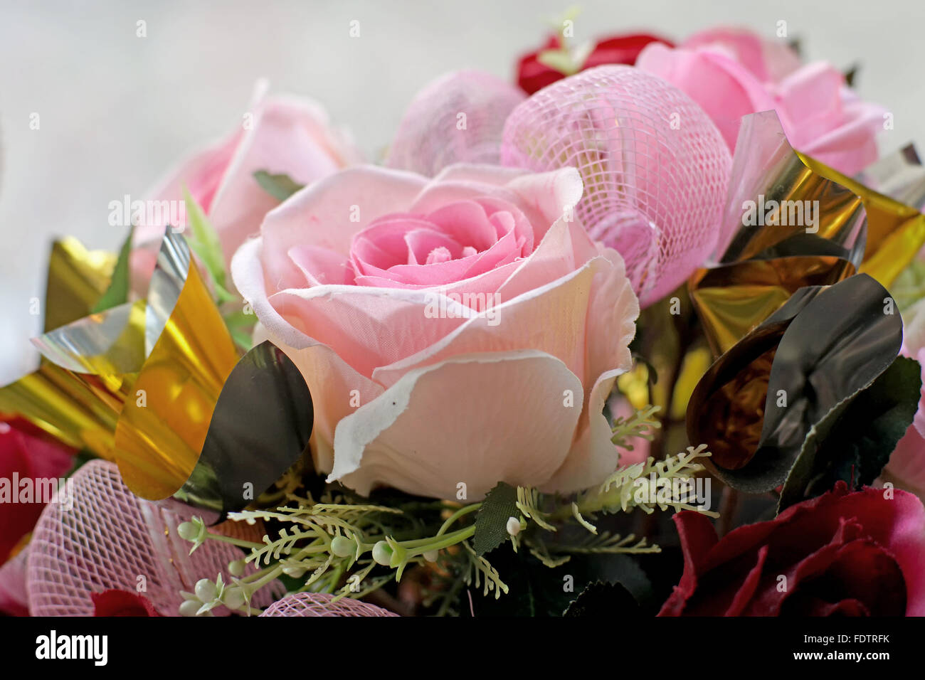 closeup of colorful of rose artificial flower Stock Photo