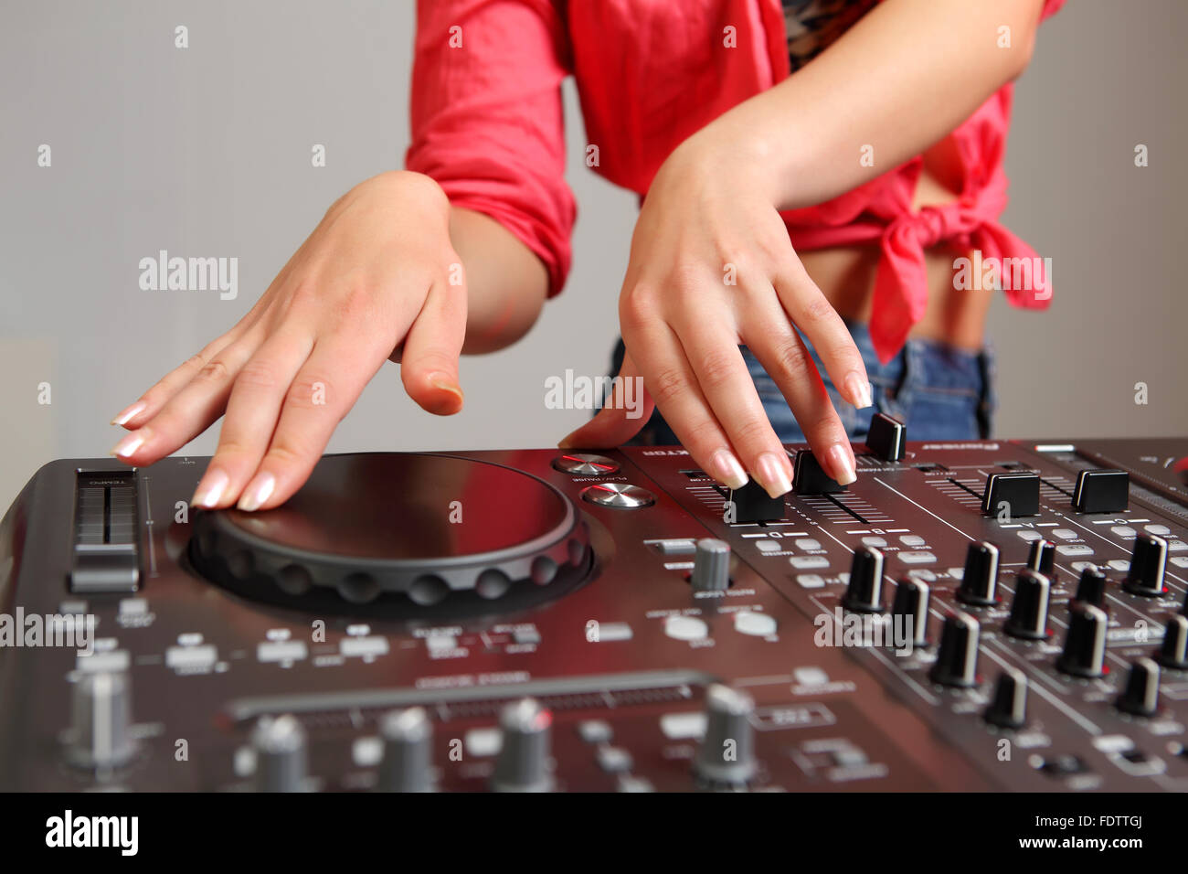 Dj mixer equipment to control sound and play music Stock Photo Alamy