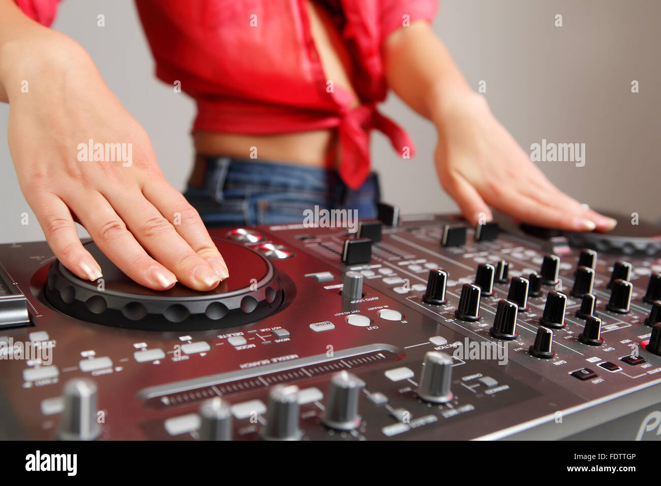Dj mixer equipment to control sound and play music Stock Photo Alamy
