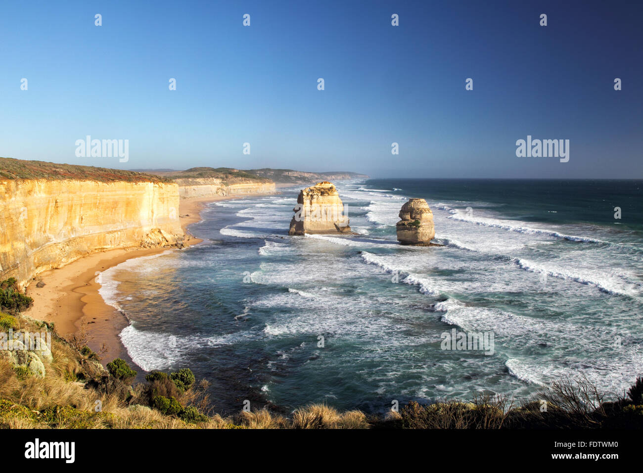 Gog and Magog, two rock stacks near the Twelve Apostles at the Great Ocean Road in the Port Campbell National Park, Australia. Stock Photo