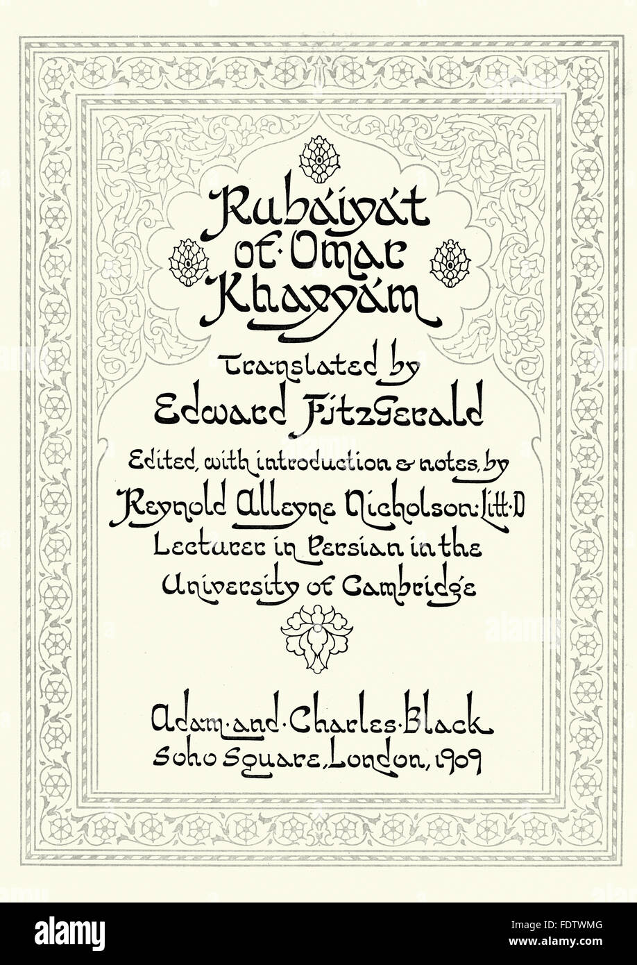 Title page from the Rubaiyat of Omar Khayyam Rubaiyat of Omar Khayyam is the title