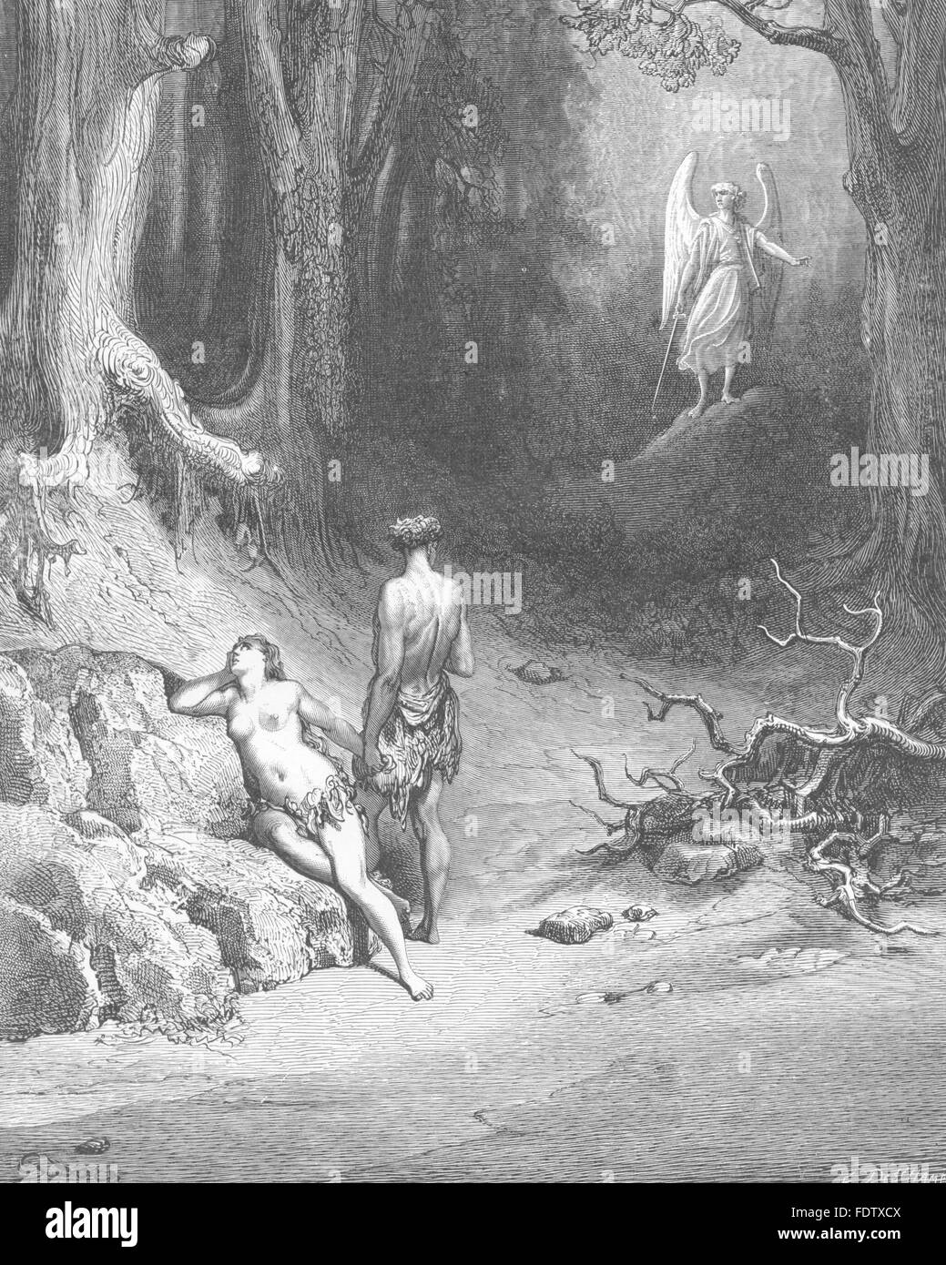 MILTON PARADISE LOST: Natural they dropt, but wiped them soon, old print c1886 Stock Photo