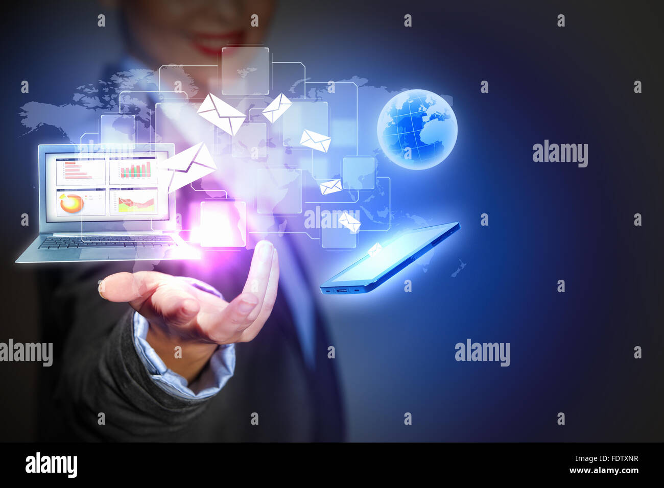 Modern wireless technology and social media illustration Stock Photo ...