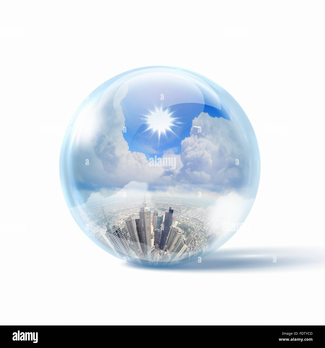 Image of a modern cityscape inside a glass sphere Stock Photo