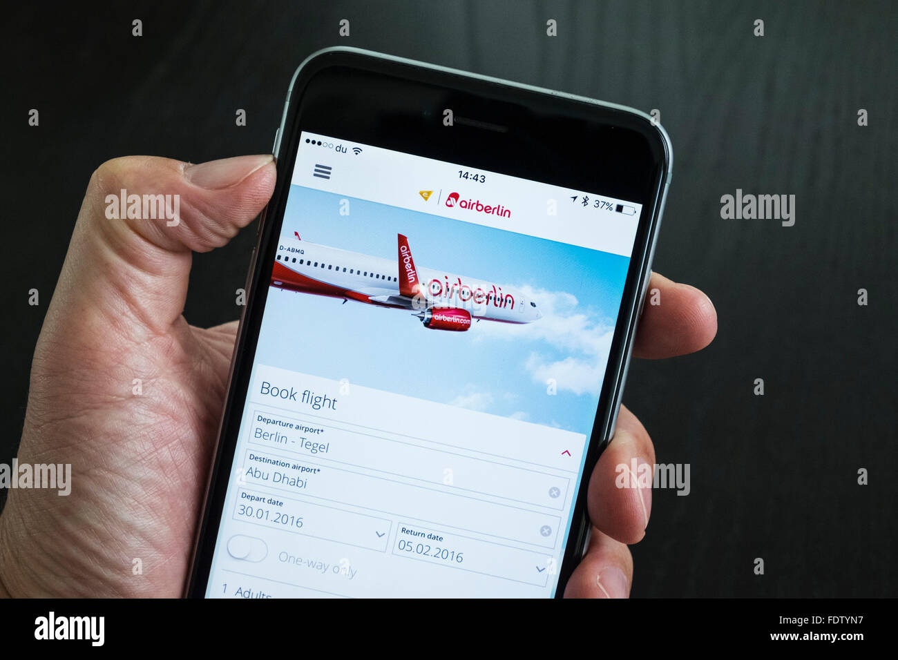 Airberlin flight booking app on an iPhone 6 plus smart phone Stock Photo