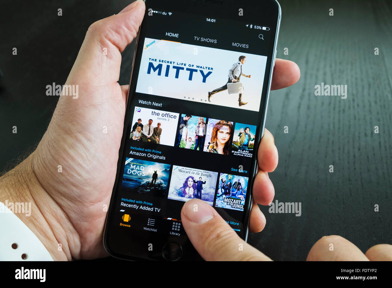 Homepage of Amazon Prime Video streaming service on an iPhone 6 plus