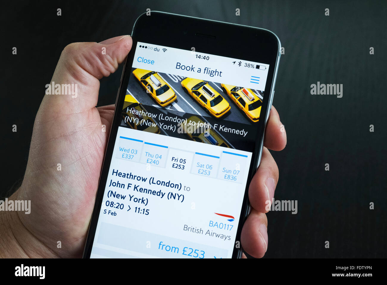 British Airways flight booking app on an iPhone 6 Plus smart phone Stock Photo