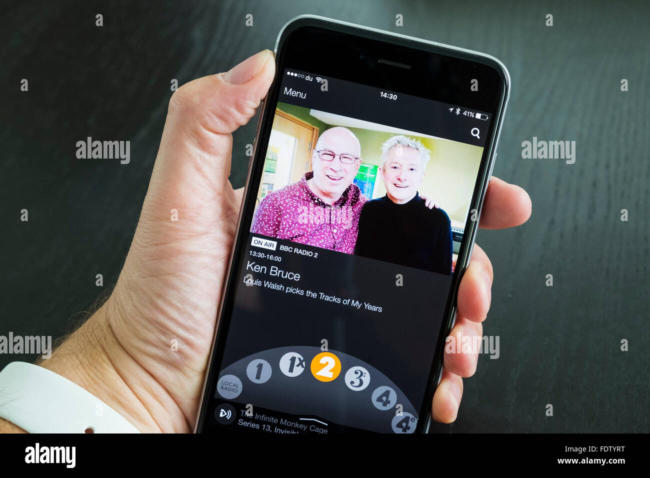 BBC IPlayer Radio streaming app showing Radio 2 on an iPhone 6 Plus smart phone Stock Photo
