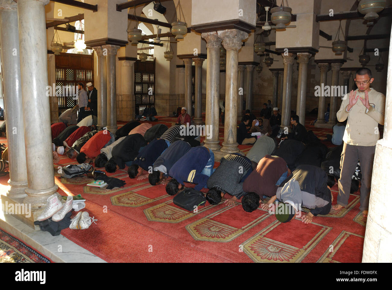 Congregational prayer at Al Azhar, Cairo, Egypt - A Mosque and one of the oldest Universities in the World Stock Photo