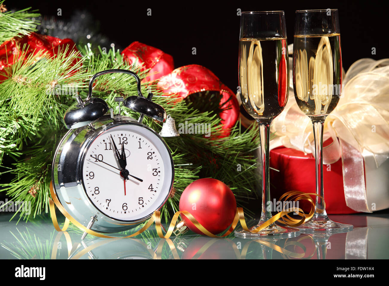 Two champagne glasses ready to bring in the New Year Stock Photo - Alamy