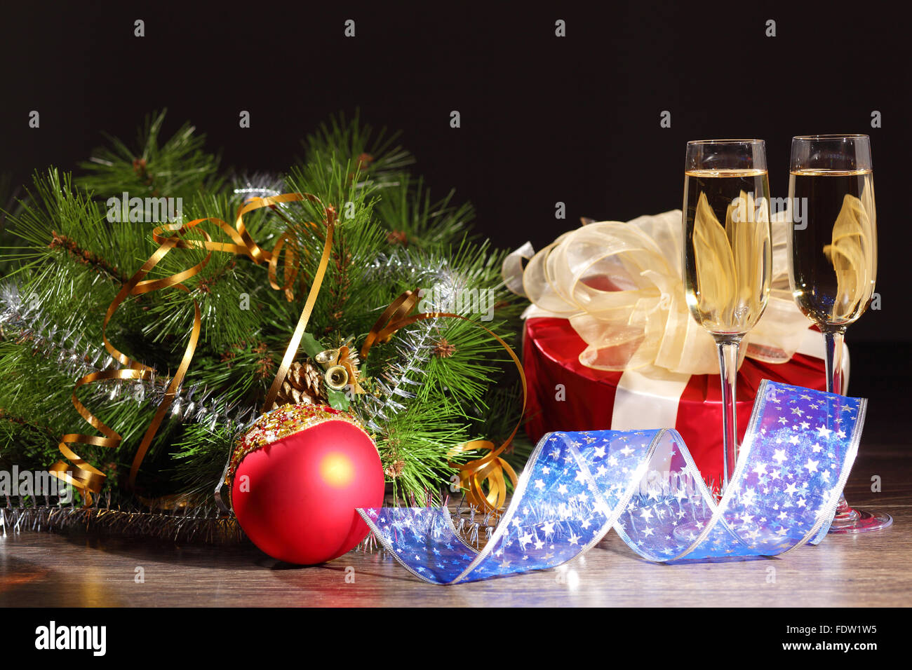 Two champagne glasses ready to bring in the New Year Stock Photo - Alamy