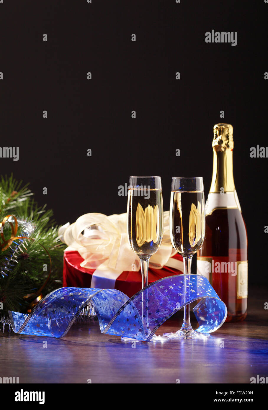 Two champagne glasses ready to bring in the New Year Stock Photo - Alamy