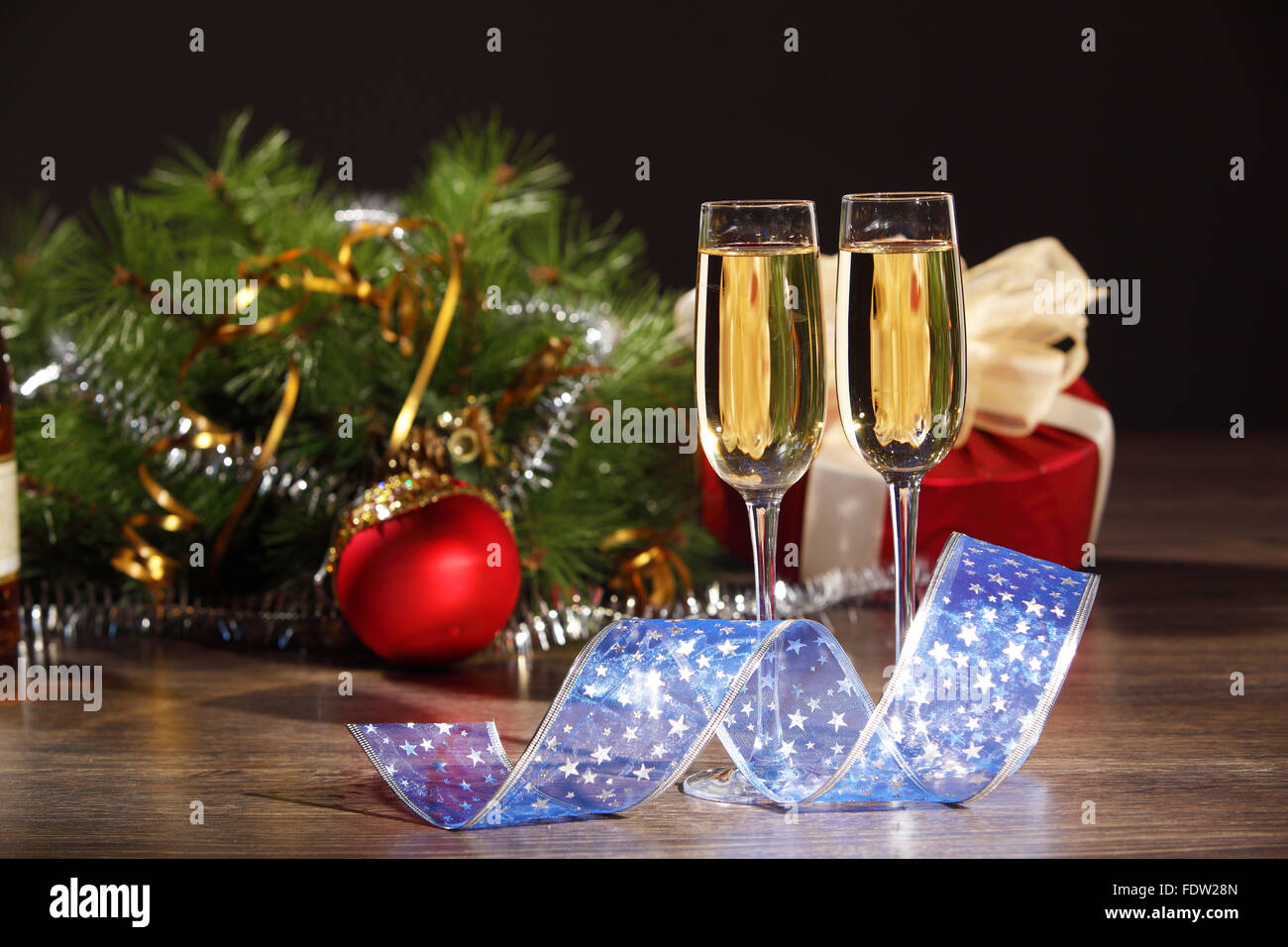 Two champagne glasses ready to bring in the New Year Stock Photo - Alamy
