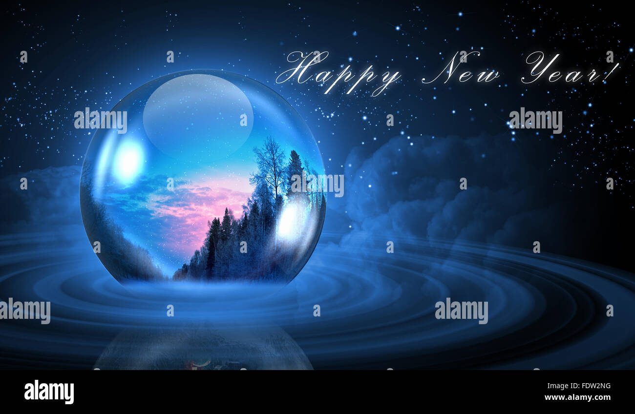 Card for christmas: winter landscape with forest and snow Stock Photo ...