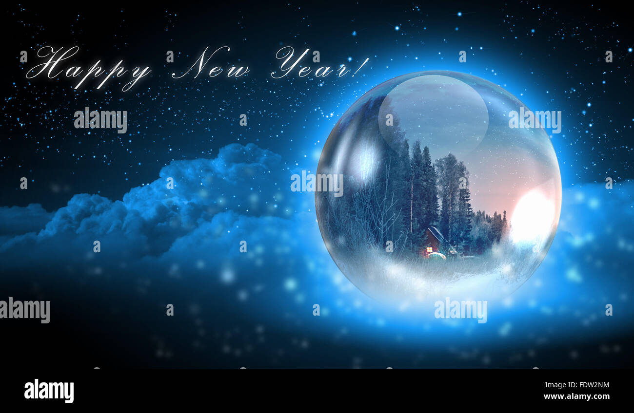 Card for christmas: winter landscape with forest and snow Stock Photo ...