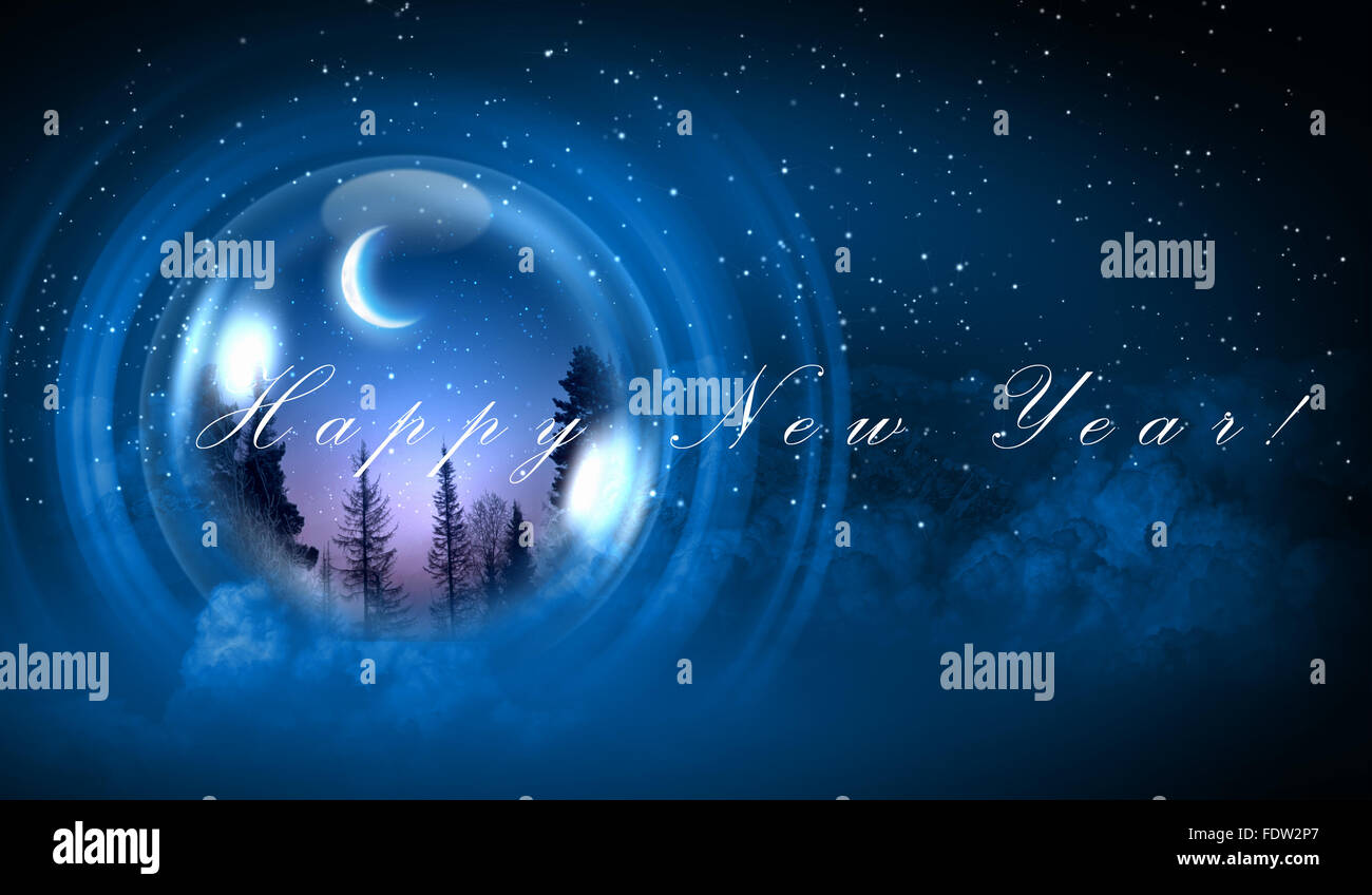 Card for christmas: winter landscape with forest and snow Stock Photo ...