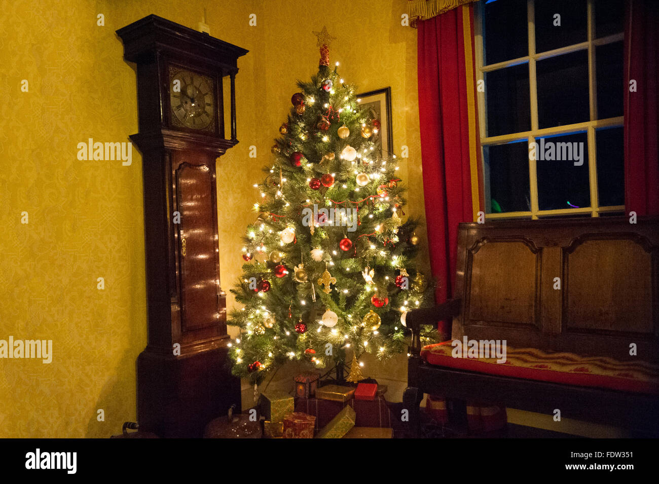 Christmas tree with presents in Crathes Castle in Aberdeenshire