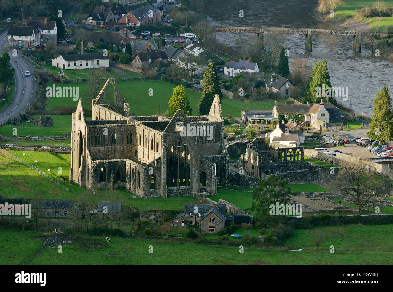 Tintern Abbey & The River Wye, viewed from near the Devils Pulpit Stock