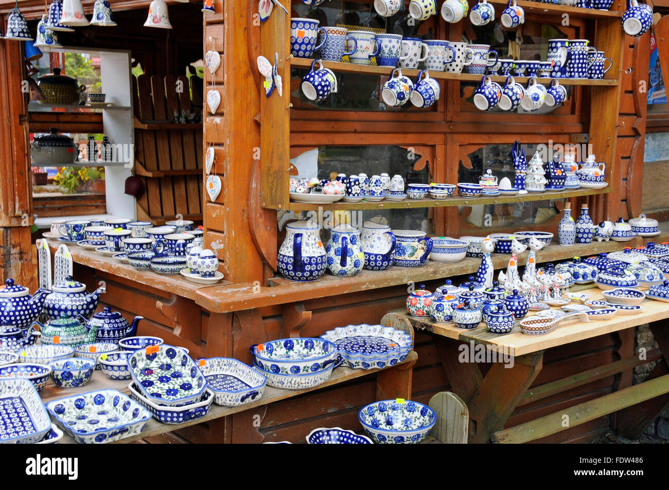 Ceramics pottery earthenware colourful from Boleslawiec at a market stall in Karpacz, Poland Stock Photo