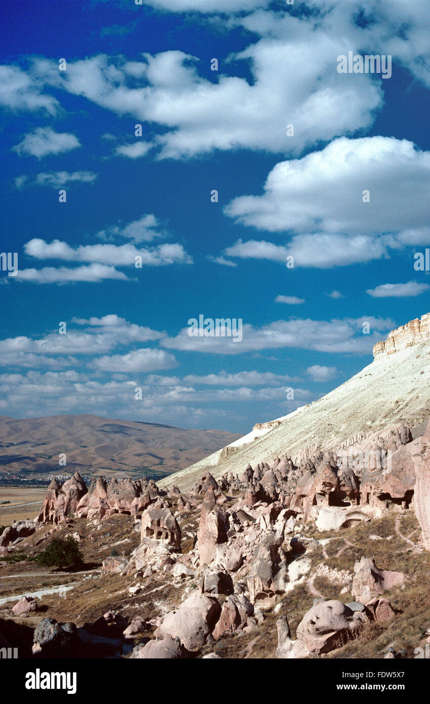 Volcanic Landscape with Fairy Chimneys or Tufa Hoodoos at Zelve, Cappadocia, Turkey Stock Photo