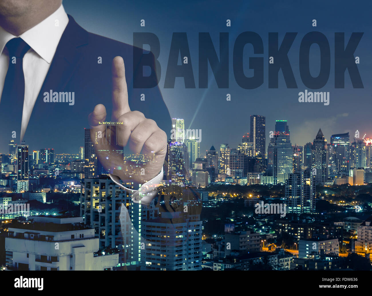 Bangkok skyline at night with businessman concept Stock Photo - Alamy