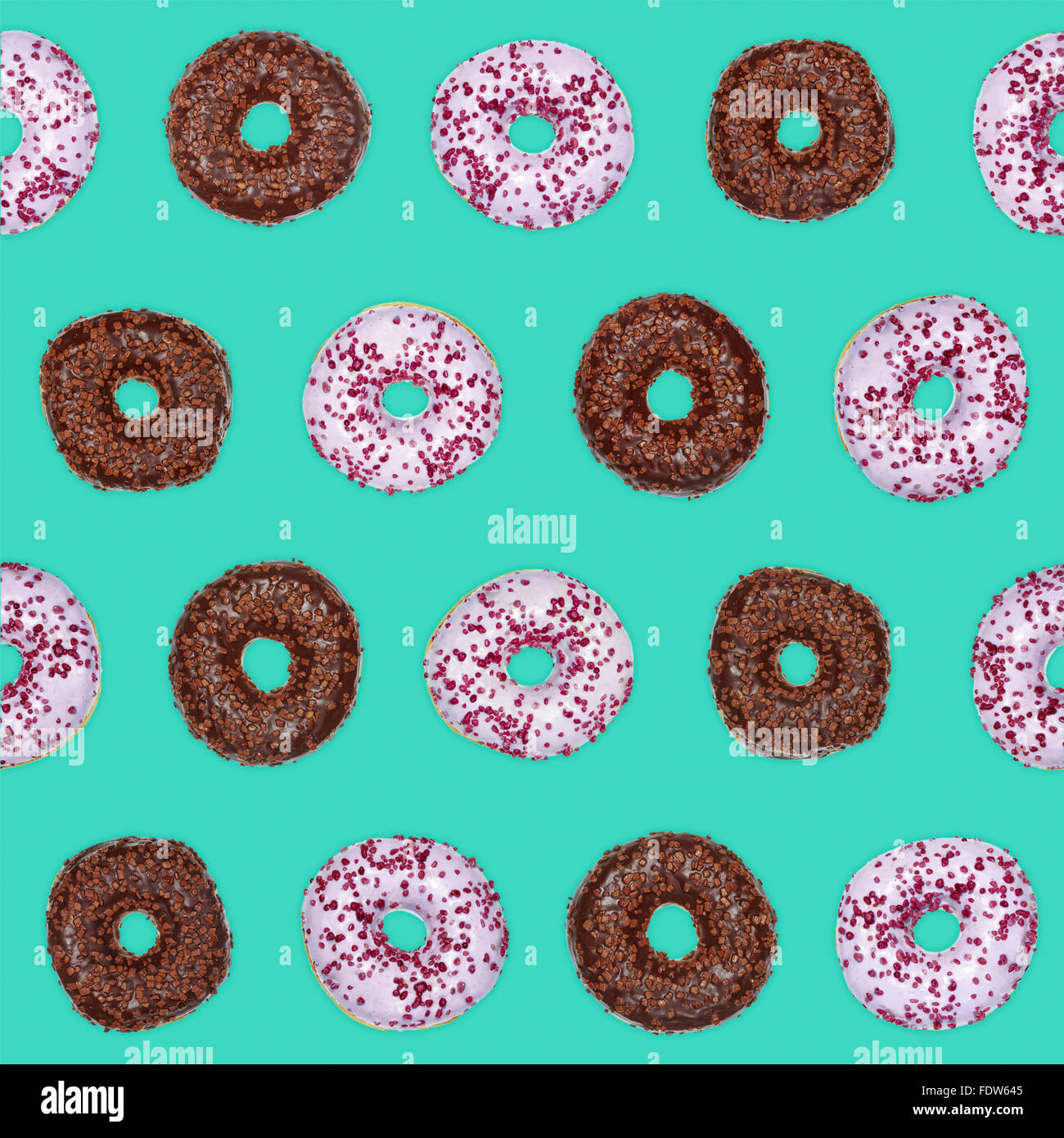 Seamless pattern of chocolate donuts on turquoise background Stock ...