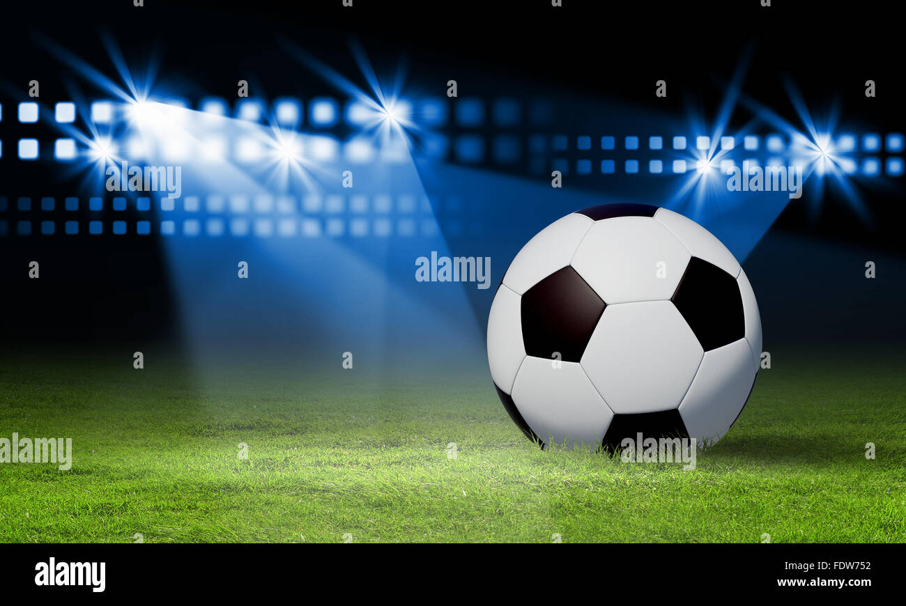 Black and white football or soccer ball, colour illustration Stock
