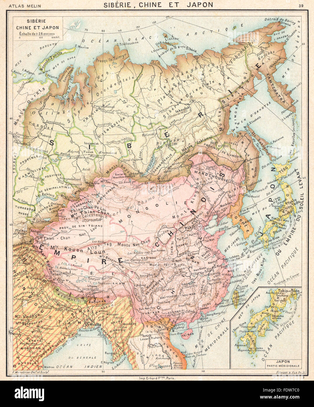 ASIA: Sibérie Chine et Japon; Inset map of Japon Partie Méridionale, 1900 Stock Photo