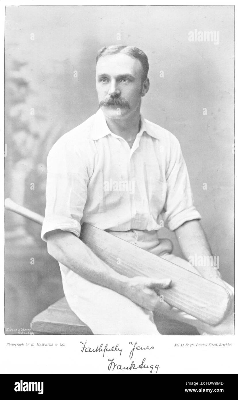 YORKSHIRE DERBYSHIRE LANCASHIRE CRICKET: SUGG- Batsman Soccer defender, 1896 Stock Photo