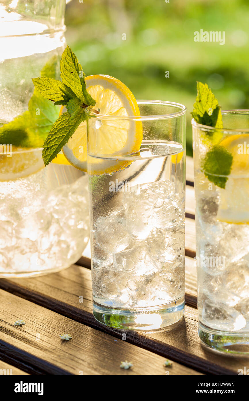 ice cold drink water lemonade in summer garden Stock Photo - Alamy