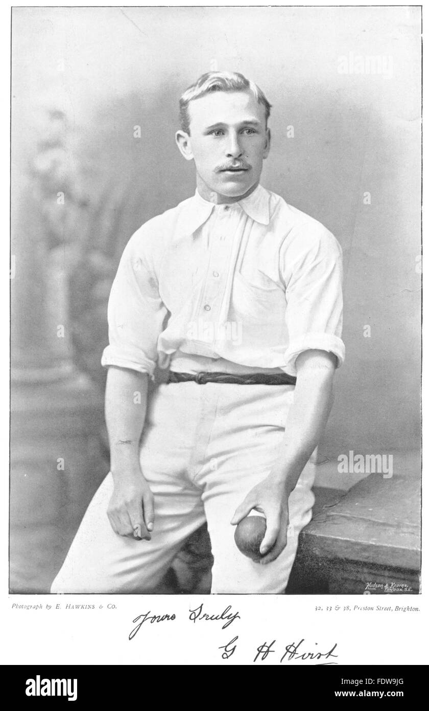 YORKSHIRE CRICKET: HIRST- fast bowler, antique print 1896 Stock Photo