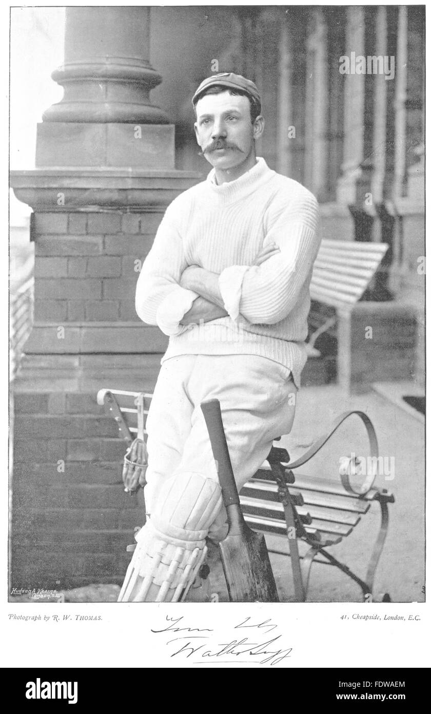 DERBYSHIRE CRICKET: WALTER SUGG- Batsman 121 against South Africa, print 1896 Stock Photo