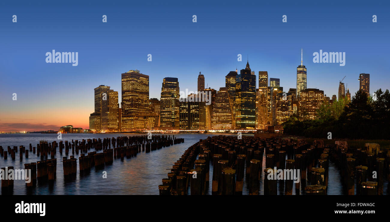 Dusk panorama of New York City Manhattan from Pier 1 palisade Stock