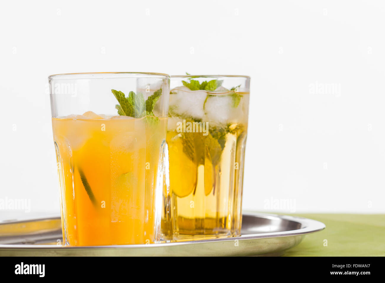 Home made healthy ice tea fruit juice drinks Stock Photo