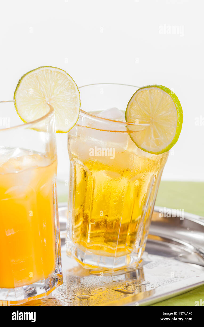 Refreshing Cool Summer Drinks Home Made Lemonade And Orange Juice Stock