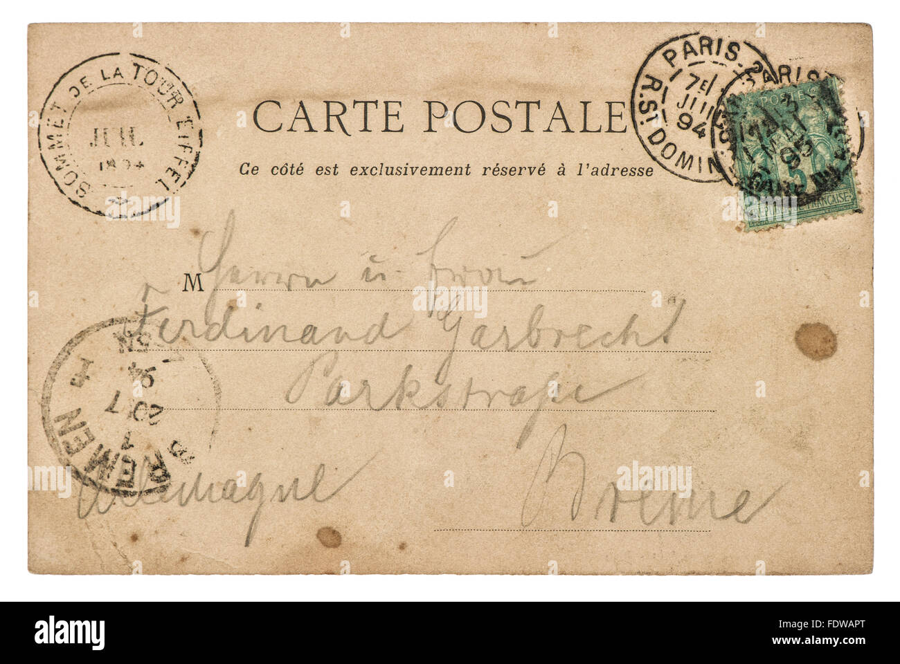 Vintage handwritten postcard letter with unreadable undefined text. Used paper texture Stock Photo