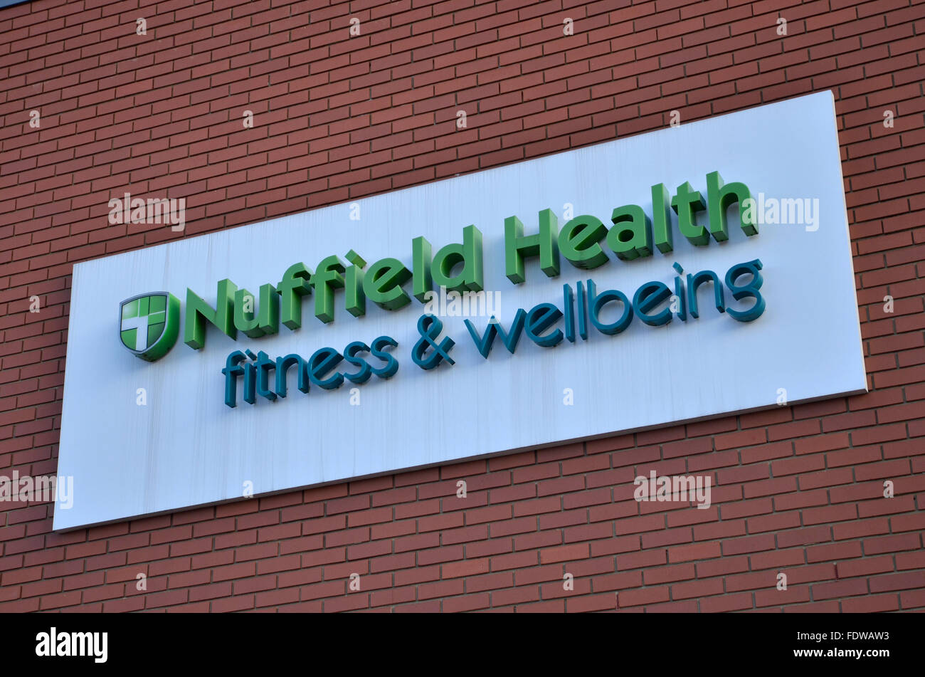 Signage at a Nuffield Health club in Hertford, Hertfordshire Stock Photo