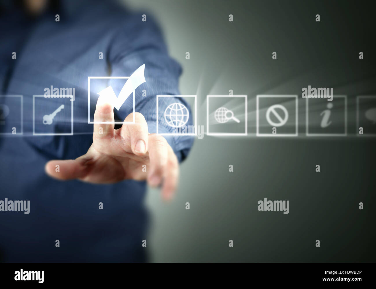 Smart man pressing virtual buttons hi-res stock photography and images ...