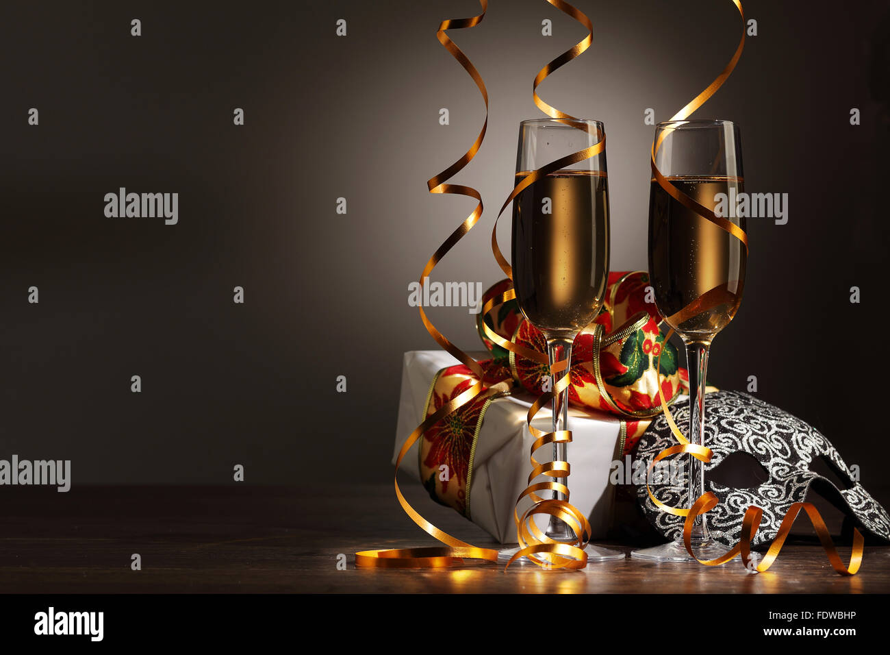 Two champagne glasses ready to bring in the New Year Stock Photo - Alamy