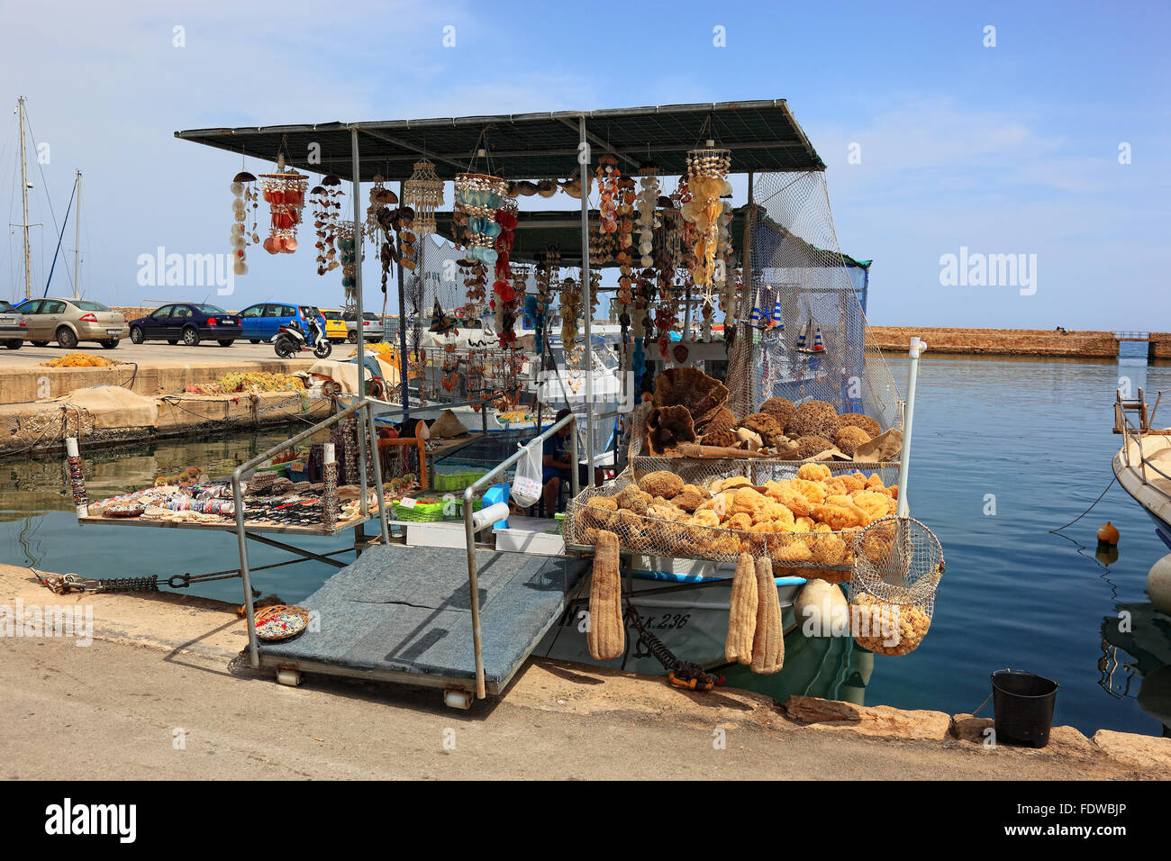 Crete, port Chania, souvenir state in the harbour Stock Photo