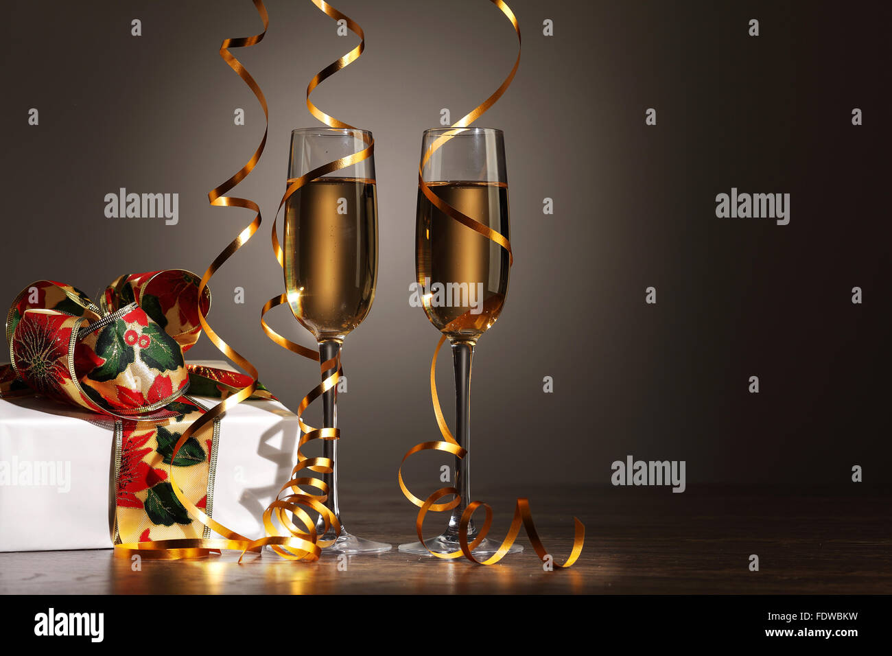 Two champagne glasses ready to bring in the New Year Stock Photo - Alamy