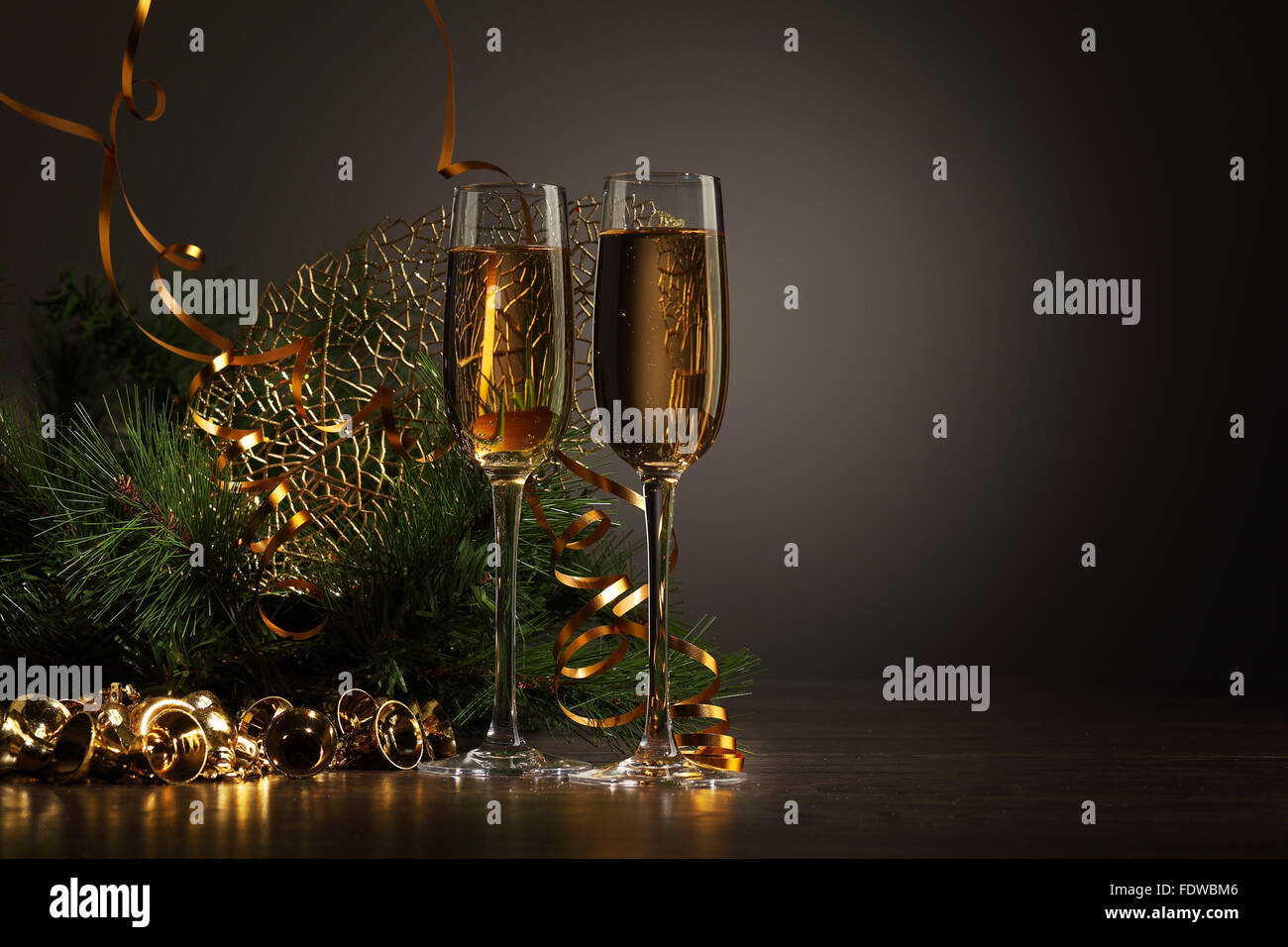 Two champagne glasses ready to bring in the New Year Stock Photo - Alamy