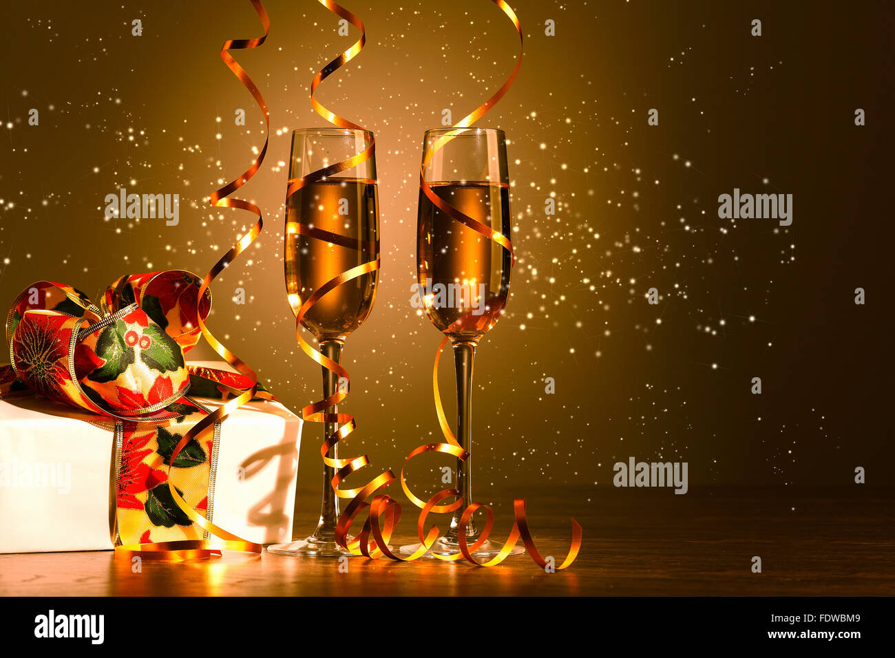 Two champagne glasses ready to bring in the New Year Stock Photo - Alamy