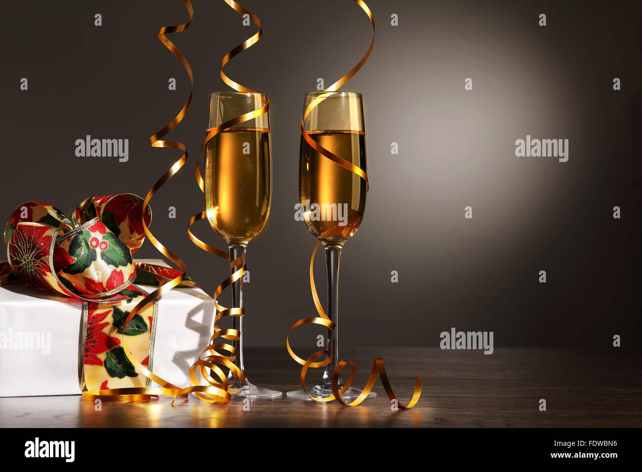 Two champagne glasses ready to bring in the New Year Stock Photo - Alamy