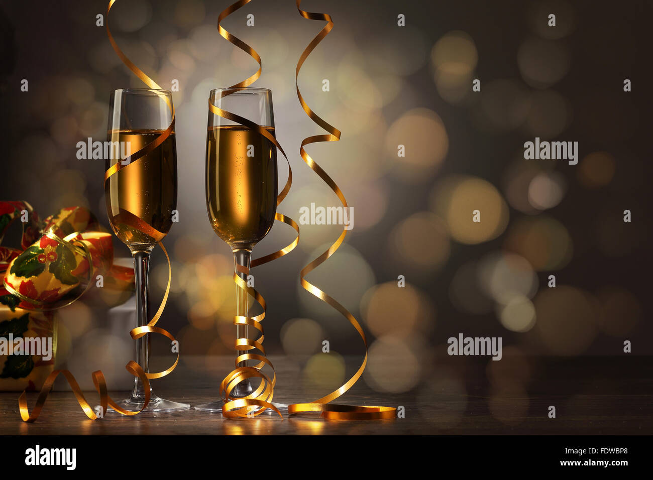 Two champagne glasses ready to bring in the New Year Stock Photo - Alamy
