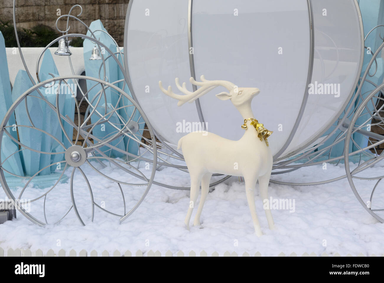Christmas decoration,  reindeer and pumpkin coach Stock Photo
