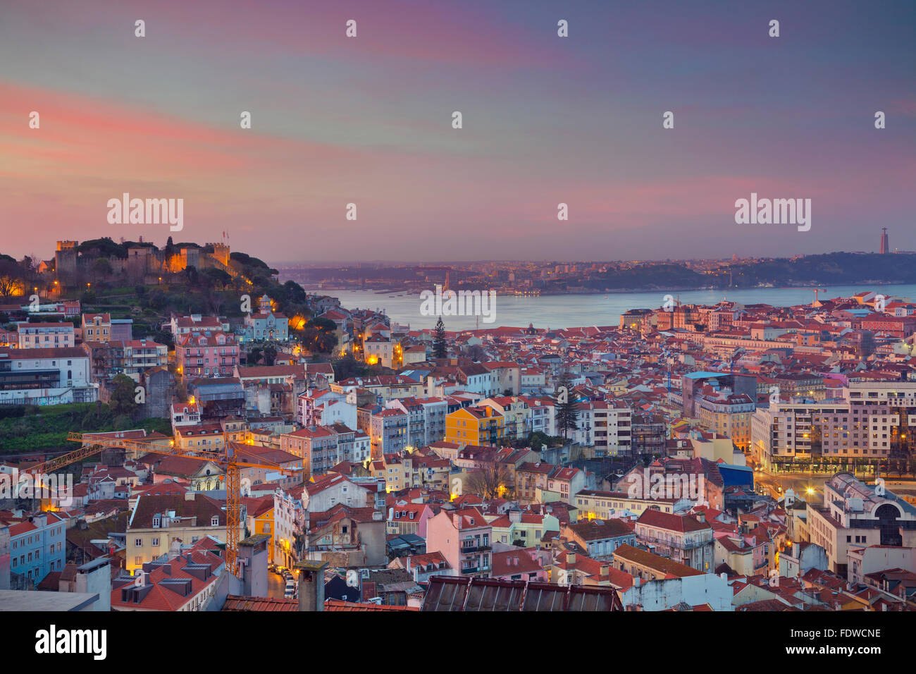 Lisbon. Image of Lisbon, Portugal during dramatic sunrise. Stock Photo