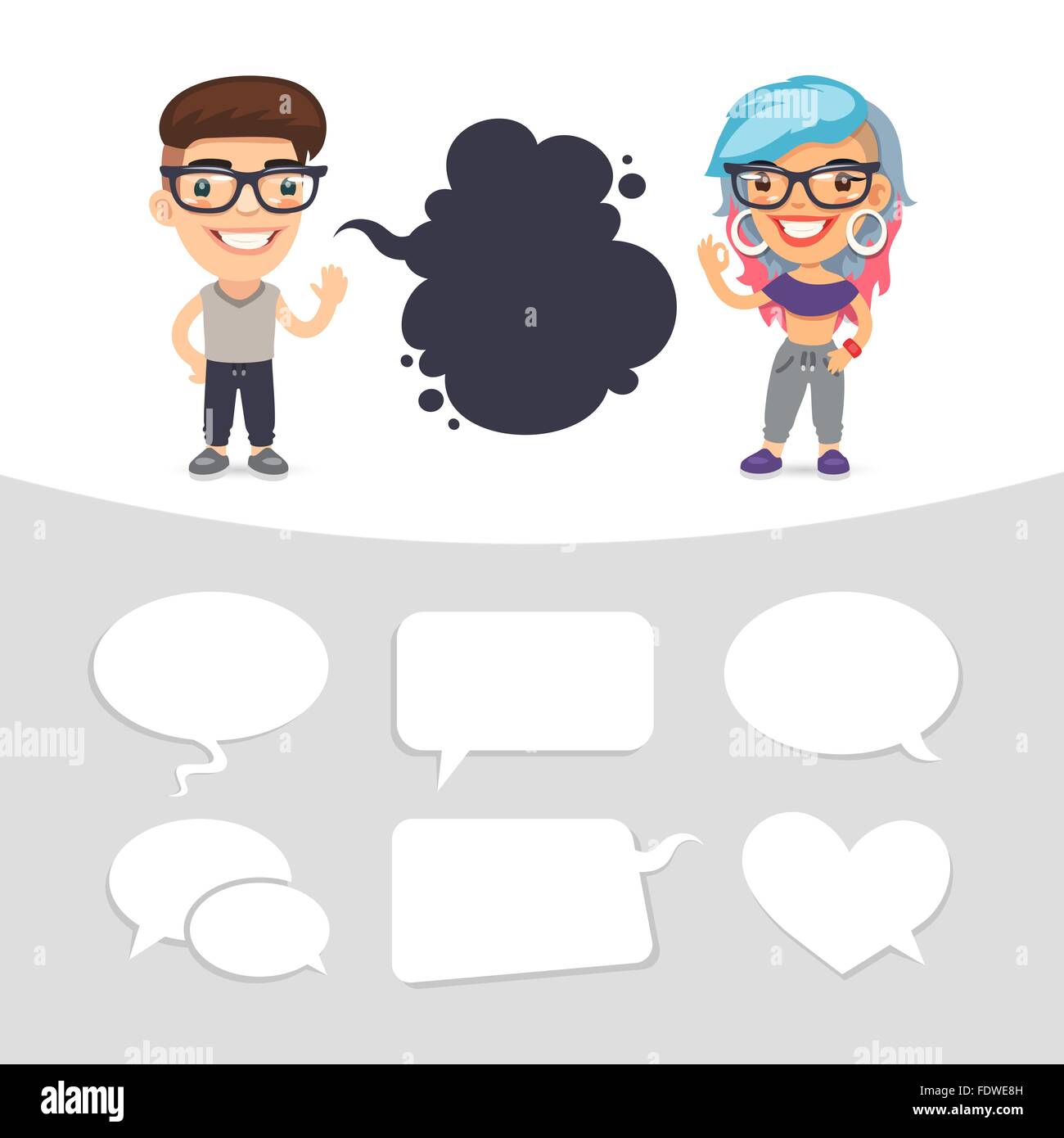 Casually Dressed Characters with a Speech Bubbles Stock Vector