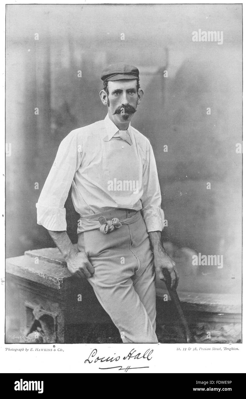 YORKSHIRE CRICKET: LOUIS HALL- Batsman; Rugby Football player, old print 1896 Stock Photo